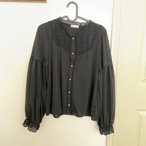 Black Chiffon Blouses with lace decoration